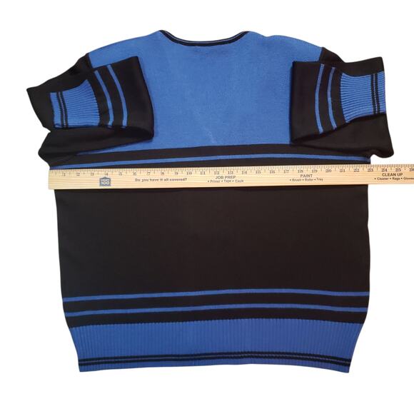 VTG Grazia Italy 80s Knit Cardigan XL Cobalt Black Striped Double Breasted - Picture 5 of 7